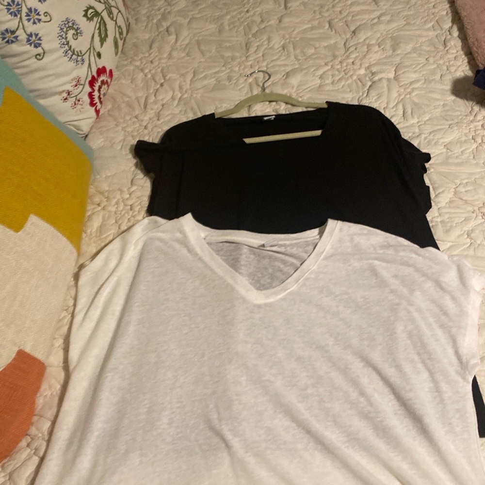 Old Navy oversized V neck tee shirts, one black, one white.